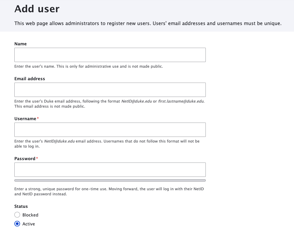 Screenshot of fields to complete for a new user account