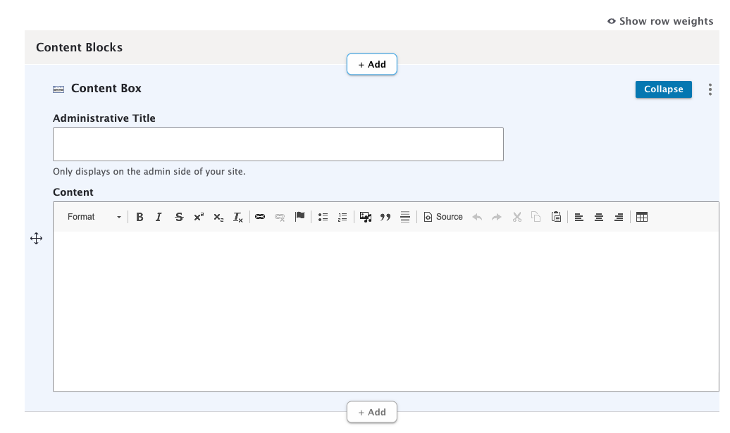 Screenshot of default Content Box content block on a Page