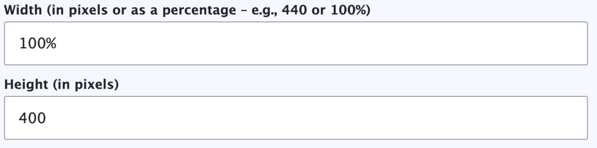 Width and height fields for iframes