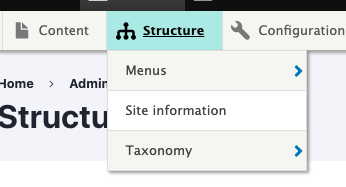 Main Structure Menu showing Site Information 