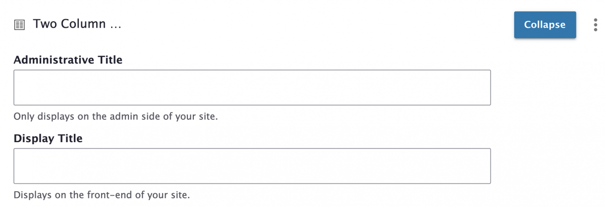 Two Column Row fields for Administrative Title and Display Title