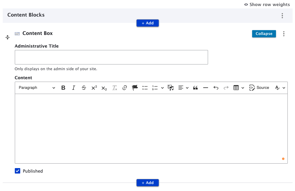 Screenshot of default Content Box content block on a Page