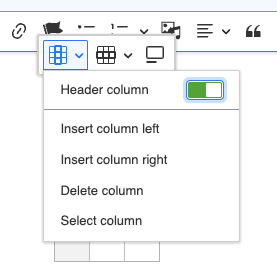 Screenshot of the editing interface for a table