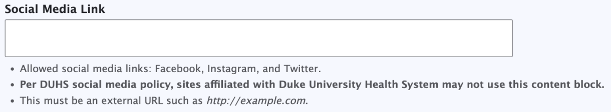 Screenshot of Social Media Link field