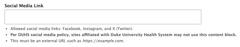 Screenshot of Social Media Link field