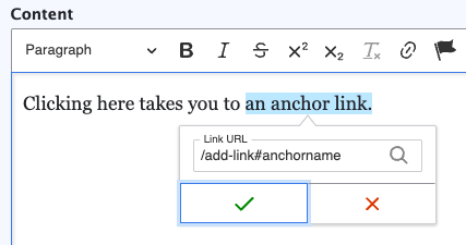 Screenshot of Edit Link field showing an anchor link
